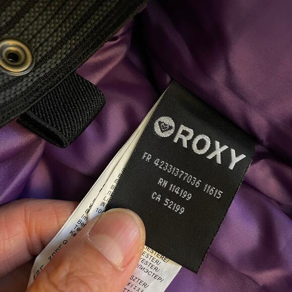 Roxy Girls 10K Hooded Insulated Ski Snow Jacket XL 16 Purple White Stripe Floral - Picture 7 of 14